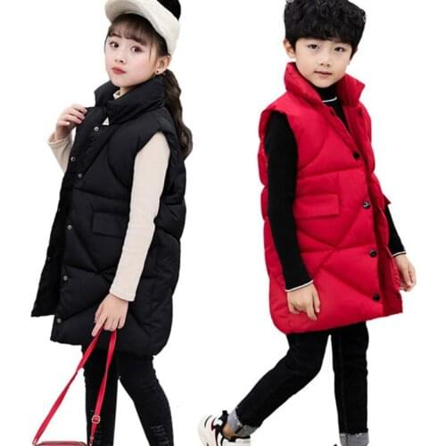 Autumn Winter Children Vest 2019 Teenage Kids Outerwear Jacket Thicken Warm Long Waistcoat for Girls Boys BC756