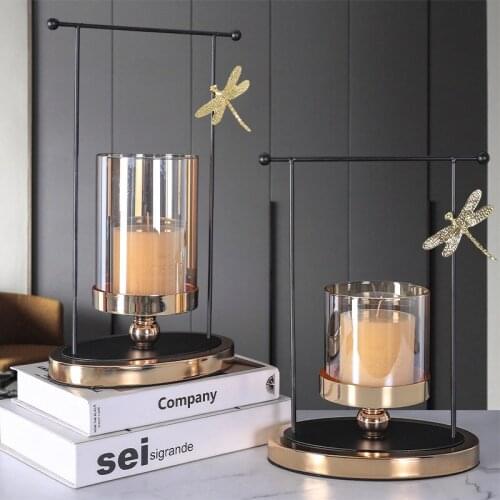 Golden Iron Candle Holder European geometric Candlestick Romantic Crystal Candle Cup Home Decoration Table Decoration