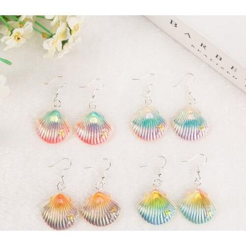1pair Kawaii Flatback Resin Shell Drop Earrings AB Multicolor Resin Ocean series Earrings Jewelry for Children and Woman