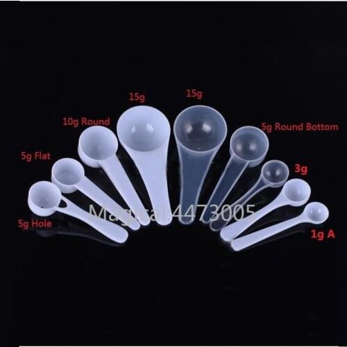 100 Pieces/lot 1g 2g 2.5g 3g 5g 10g 15g 20g Transparent White Plastic Spoon Cosmetic Portable Mask Powder Refillable Spoons