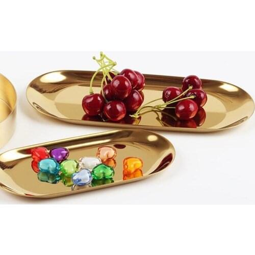 100PCS Chic Metal Tray Dessert Tray Plate Storage Colored Stainless Steel Oval Towel Tray Popular Product Decoration#188