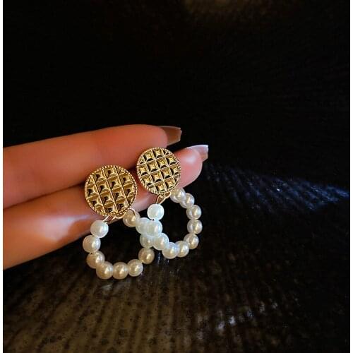 2021 New Arrival Vintage Geometric Women Dangle Earrings Simple Pearl Circle Earrings Korean Female Elegant Jewelry