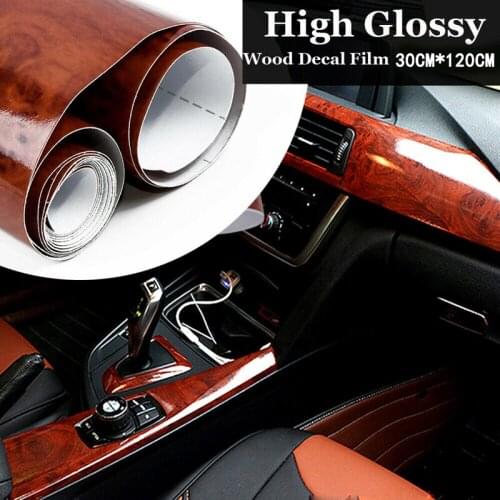 30*120CM Maroon Car Sticker High Glossy Sticker Car Internal Adhesive DIY Film Wood Grain Vinyl Decal