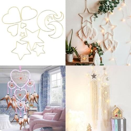 4 Pcs/Set Stars Moon Love Heart Metal Craft Hoops Macrame Dream Catcher Rings