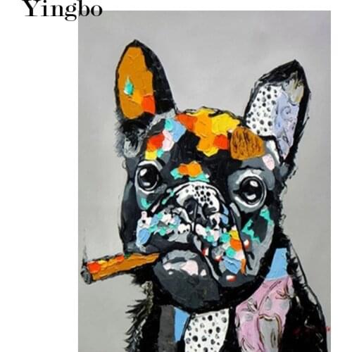 5d diy diamond painting Abstract animal art painted smoking dog cross stitch kit diamond mosaic embroidery French bulldog Decor