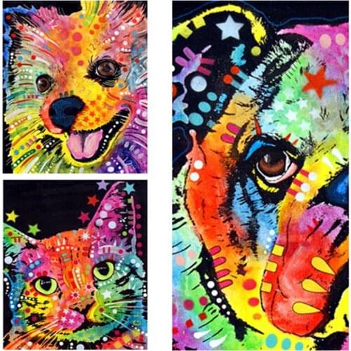 5D DIY Diamond Painting Cat&Dog Cross Stitch Full Diamond Embroidery Color Animals Mosaic Picture of Rhinestones Home Decor Gift