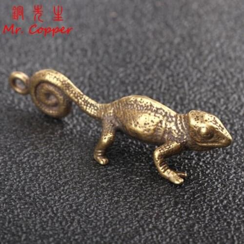 Antique Bronze Tropical Desert Animal Lizard Statue Retro Brass Chameleon Figures Ornaments Desk Decorations Keychains Pendants