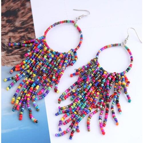 Bohemian Round Earrings For Women Handmade Colorful Beads Ethnic Long Tassel Drop Vintage boho Jewelry Ear Hook Accessories New