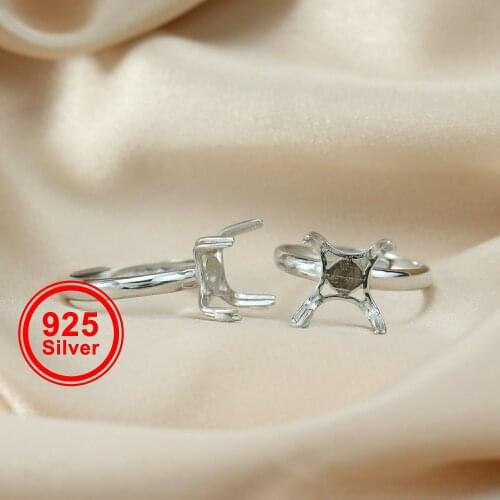 9-12MM Irregular Shape Prong Claw Bezel Solid 925 Sterling Silver DIY Cabochon Adjustable Ring Settings 1294123