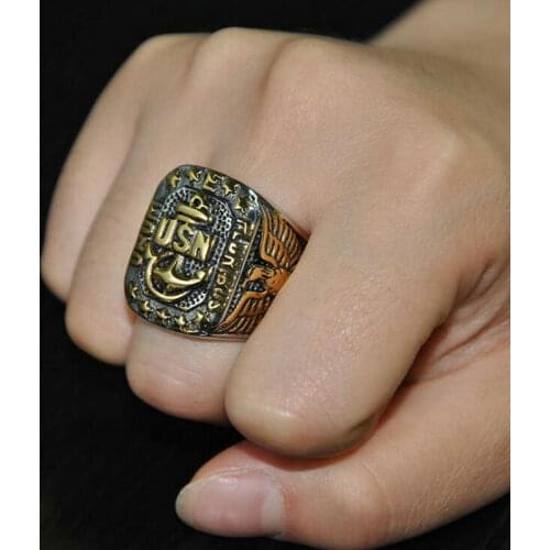 European and American hip-hop rock ring USN retro US Marine Corps ring stainless steel eagle anchor ring