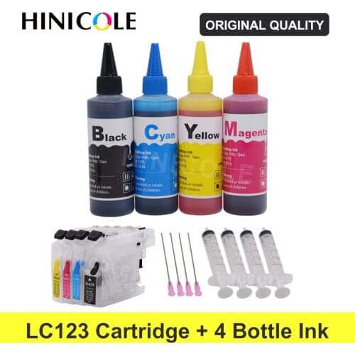 HINICOLE LC 123 XL Printer Ink Cartridges + 400ml Ink For Brother LC123 LC121 LC125 LC127 LC129 DCP J552DW J752DW J172W J132W