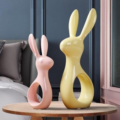 Ceramic Rabbit Ornaments Living Room Small Ornaments Abstract Art Animal Statue Desktop Decoration Home Decoration Accessories
