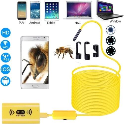 KPIOCCOK 1M/2M/3.5M/5M/10MM WIFI Endoscope Camera Soft Wire IP68 Waterproof 8LED HD 1200P For Android PC Gift Accessories