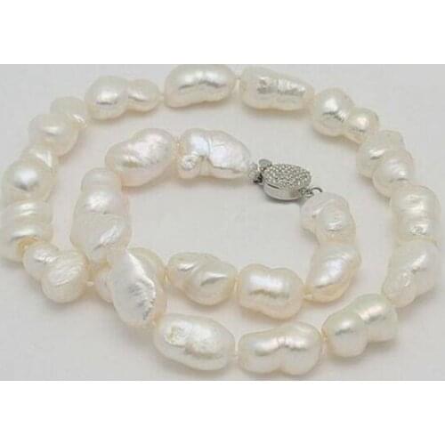 Beautiful Natural White Baroque Cultured Pearls Necklace 18"