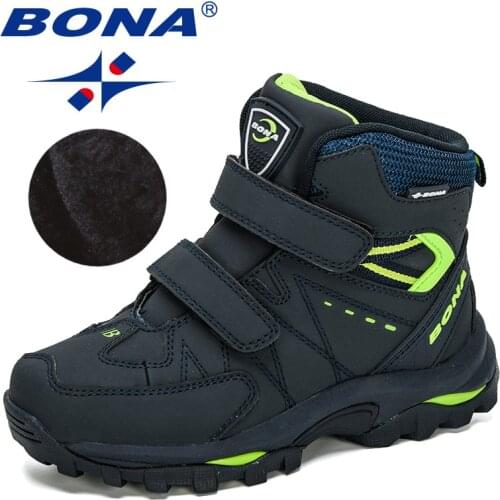 BONA 2020 New Designers Hiking Shoes Non-Slip Sneakers Boys Outdoor Sport Walking Climbing Shoes Kids Ankle Boots Plush Footwear
