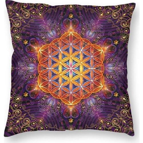 Flower Of Life Golden Lace Mandala Cushion Cover Sofa Home Decor Square Throw Pillow Case 45x45 Pillows Decor