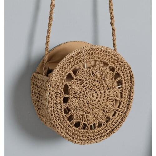 Summer Round Straw Bag Women Bohemian Rattan Shoulder Bag Hot New Crossbody Bag Circle Hollow Out Handle Bag Casual Weave Pouch