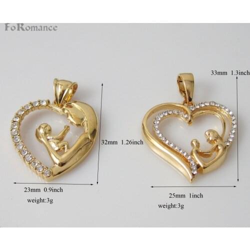 Min Order 10$/- YELLOW GOLD GP 18" NECKLACE & MUM MOM HUG HOLD BABY IN ARM CZ STONE IN HEART SHAPE HANGS 1.3" TWO STYLES