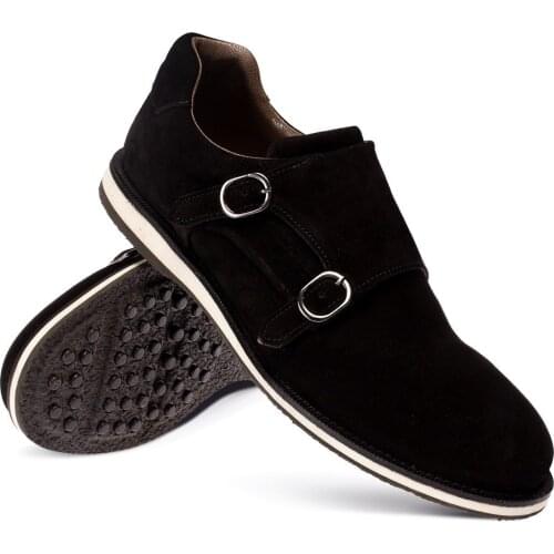 Deery, Male Black Genuine Suede Double Buckled Daily Shoes