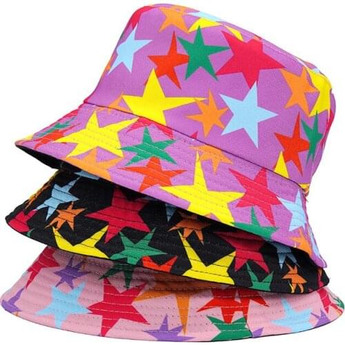 2021 Fashion Star Print Bucket Hat Black Pink Men Women Fisherman Hat Hip Hop Summer Autumn Basin Hat Female