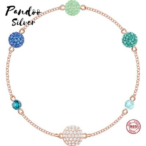 PANDOO Fashion Charm Pure 925 Silver Original 1:1 Copy, Invisible Magnetic Buckle Colorful Bracelet Female Luxury Jewelry Gifts