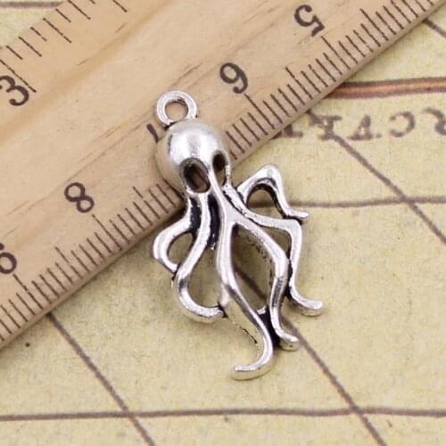 15pcs Charms Marine Octopus 32x17mm Tibetan Bronze Silver Color Pendants Crafts Making Findings Handmade Antique Jewelry DIY