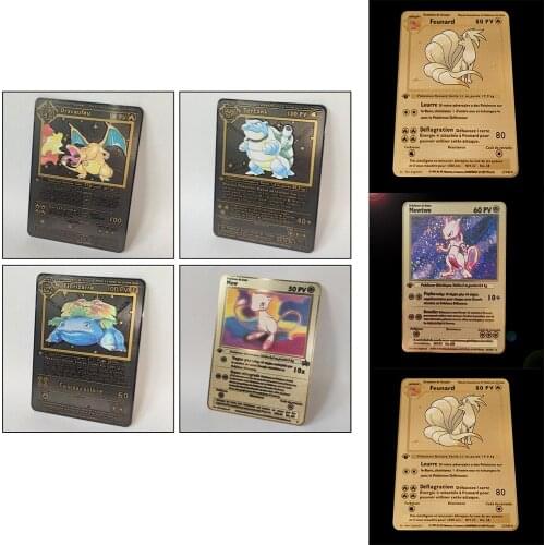 Pokemon French Card Gold Metal 1996 First Edition Card Pikachu Charizard Bulbasaur Mewtwo Vulpix kids toys Collectible Card gift