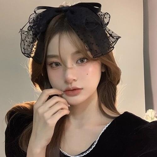 Korea Handmade Black Lace Bow Headbands Bow-knot Hairbands Stylish For Women Sweet Hair Ornaments Solid Head Band Gift Wholesale