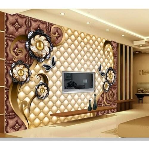 Papel de parede Luxury Black Jewelry Flower Soft Bag 3D Embossed Wallpaper TV Wall Painting Living Room Bedroom home decor mural