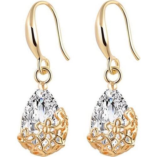 Seanlov New Cute Small Hollow Out Flower Dangle Earrings Fashion CZ Crystal Earrings for Women Rose Gold Color Jewelry Gift