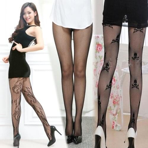 Sexy Fishnet Top Thigh High Stocking skull star Erotic lingerie Mesh Hosiery lady lingerie costumes Netting Intimates