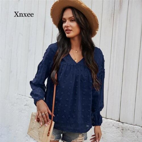 Spring Summer New Chiffon V Neck a Line Tops Hollow Long Sleeves Blouse Women Fashion Shirts Casual Solid Daily Female Clothes