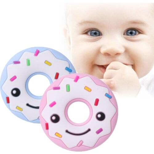 Smile Face Donuts Silicone Cartoon Teether Baby Teething Toy 4-6 months Beads DIY Chew Necklace Pacifier Chain Pendant BPA Free