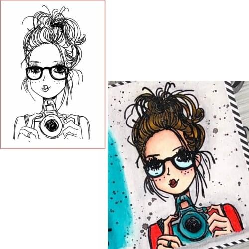 Freckles Girl Photographing Clear Stamps Spectacled Girl For DIY Card Making Kids Transparent Silicone Stamp New 2019