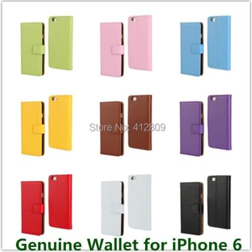 11 Colors New Fashion Genuine Leather Book Style Folding Pouch Wallet for Apple iPhone 6 4.7" with ID Card Holder Free