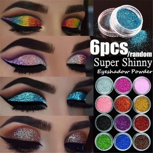 Random 6Pcs Glitter Eyeshadow Mixed Color Shimmer Palette Long Lasting Diamond Eye Shadow Waterproof Mineral Powder Eye Shadow