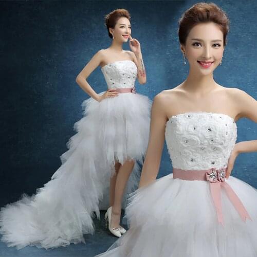 Strapless Wedding Dress 2021 Elegant Front Short Back Long Princess Sweet Floral Print Light Wedding Dresses Customize