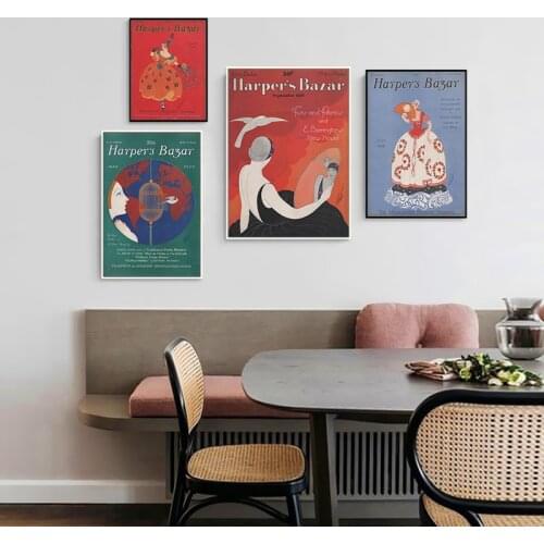 Vintage Abstract Harpers BAZAAR Magazine Cover Poster and Print Canvas Painting Wall Art Modern Pictures for Living Room Decor