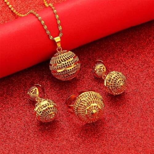 African Beads Jewelry Sets Pendant Necklaces Earrings Ring Women Round Ball Chains Papua New Guinea PNG