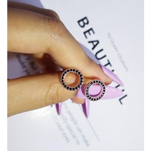 Fashion rose gold silver color black zircon crystal round stud earring earings for women wedding christmas gift Jewelry E4683