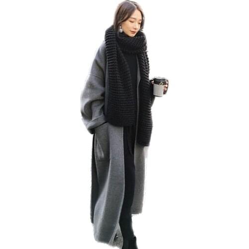 Womens Classic Wool Cashmere Blend Loose Casual Overcoat Lapel Belted Long Coat Jackets Warm Outwear Cashmere Coat