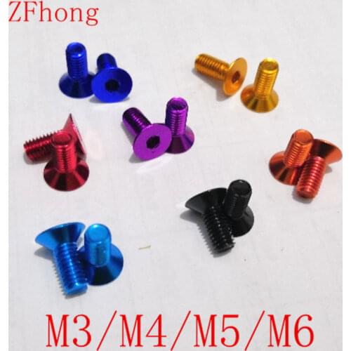 10PCS M3 m4 m5 m6*8/10/12/15/20/25 colourful aluminum flat hex socket countersunk head screw