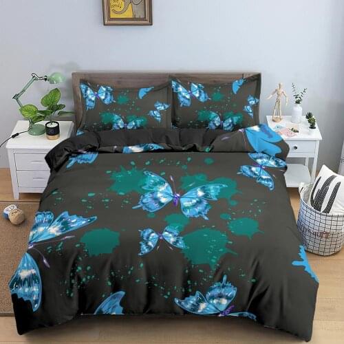 Butterfly 2/3pcs Kid Bed Cover Set Bed Sheets Pillowcases Comforter Bedding Quilt Cover Set Cartoon Duvet Cover Adult Child
