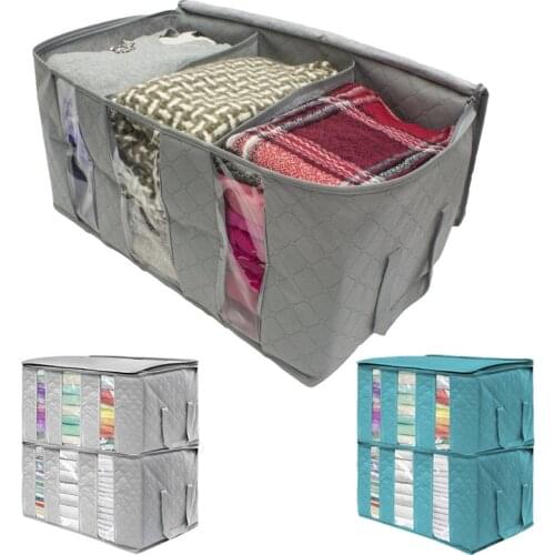 2pcs/set Non-woven Storage Bag For Clothes Blanket Portable Folding Clothes Pillow Quilt Blanket Storage Box Organizer