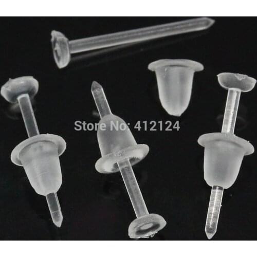 200Pairs Transparent Plastic Earring Studs Pins With Stoppers Jewelry DIY Findings 12x3mm