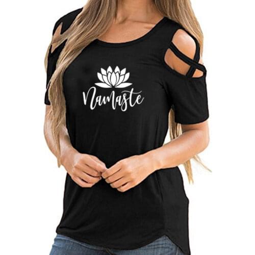 2019 Fashion Namaste Flower Print Shirt Harajuku Vegan Plant Lover Gift Off Shoulder Vintage T-Shirt