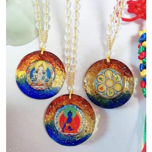 3PCS GIFT Pocket travel efficacious the Buddha Guanyin Bodhisattva talisman Om mani padme hum Mantra Crystal Pendant Amulet
