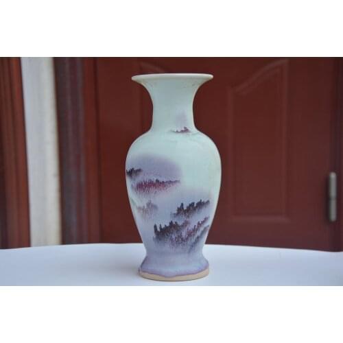 Antique Old QingDynasty porcelain vase,JUN Kiln,with mark,scenery,Hand Painted Decoration /Collection/ crafts,Free shipping