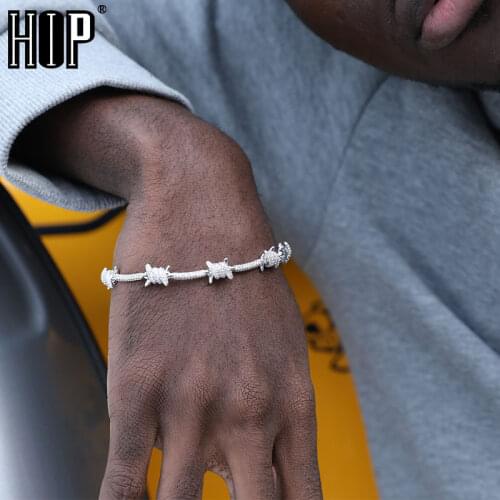 Hip Hop 8MM Iced Out Bling CZ Rock Thorns Cuban Link Cubic Zirconia Bracelet For Men Women Jewelry With Solid Back