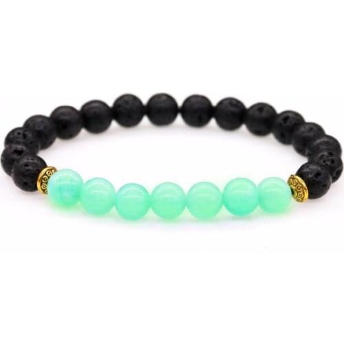 Men Women Black Rock Lava with Green Beads Nature Stone Beads Fashion Charm Bracelets For Jewelry Gift Stretch Buddha & Yoga